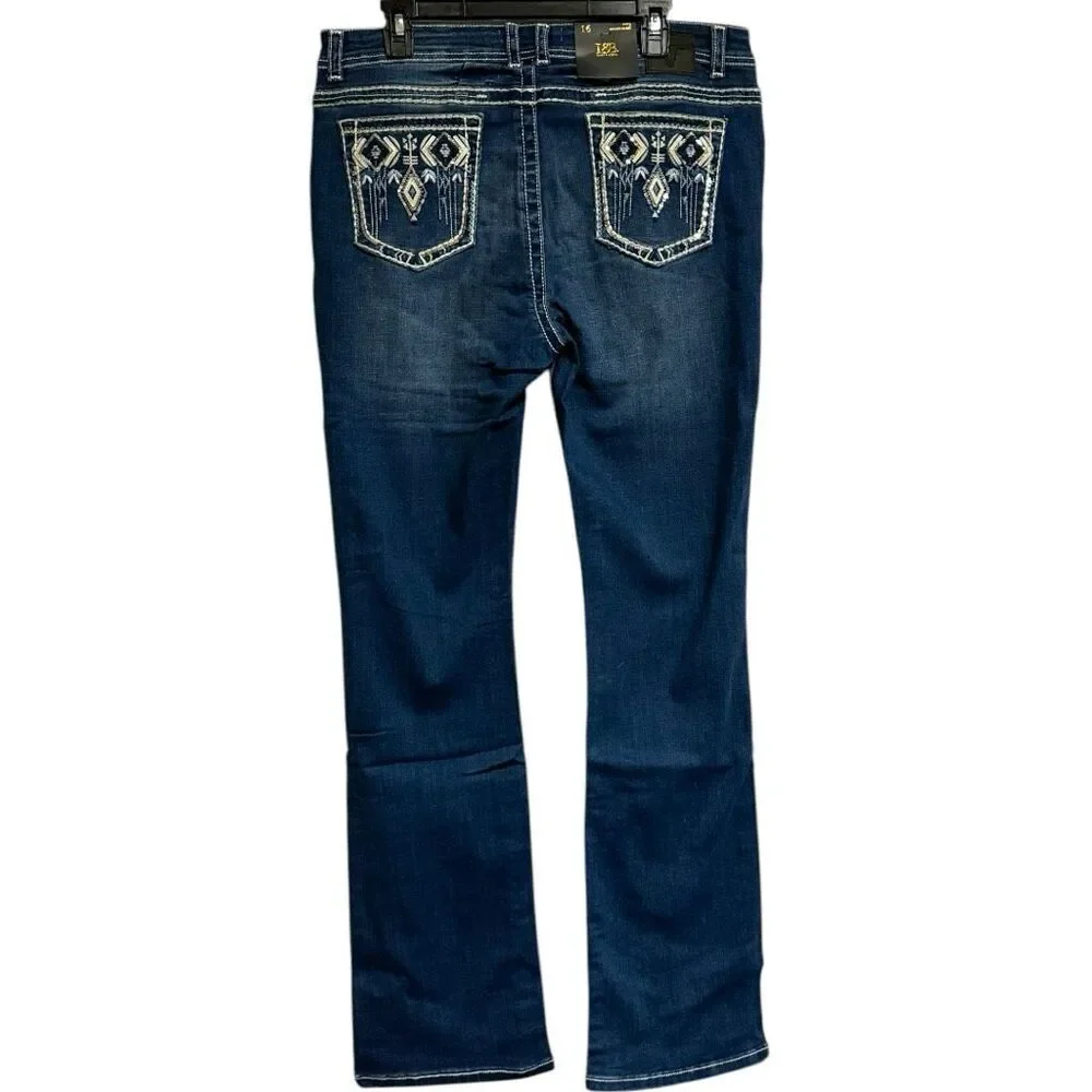 Lucky & Blessed Embroidered Dark Wash Mid Rise Bootcut Jeans NWT - Picture 7 of 12